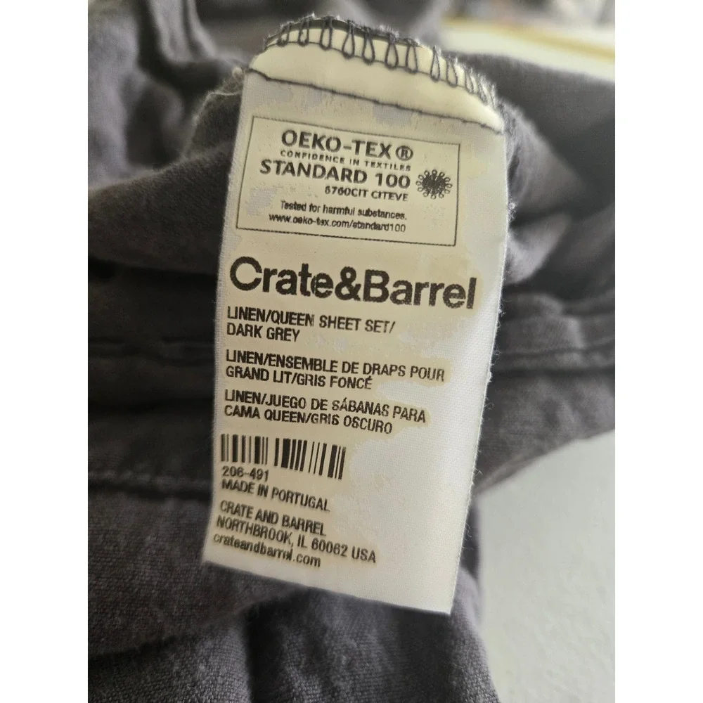 Crate & Barrel Pillowcase Set Dark Grey 100% Linen Portugal Solid